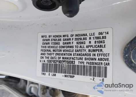 2014 Honda Civic Ex-L z USA, uszkodzony, nr VIN 19XFB2F90EE250083